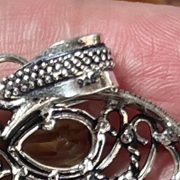 Heart Pendant Citrine Large Handmade Gemstone 924 Stamped Bohemian Sparkler New! - Picture 10 of 13